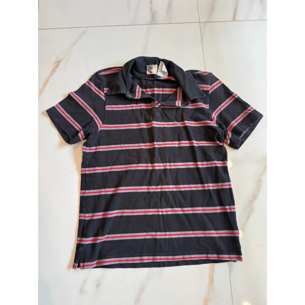 Hurley Mens Stripe Polo Shirt Black Red Grey Cotton Short Sleeve Gothic Logo M